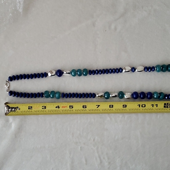 21" drop, fascinating Navy and Jade color beaded Necklace, trendy, rounded beads - Picture 7 of 8